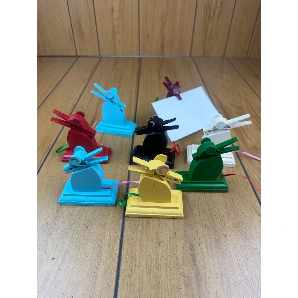 Set of 8 Wood Mice Farmhouse Note  Holders, Table Stands, Rustic Decor hand made